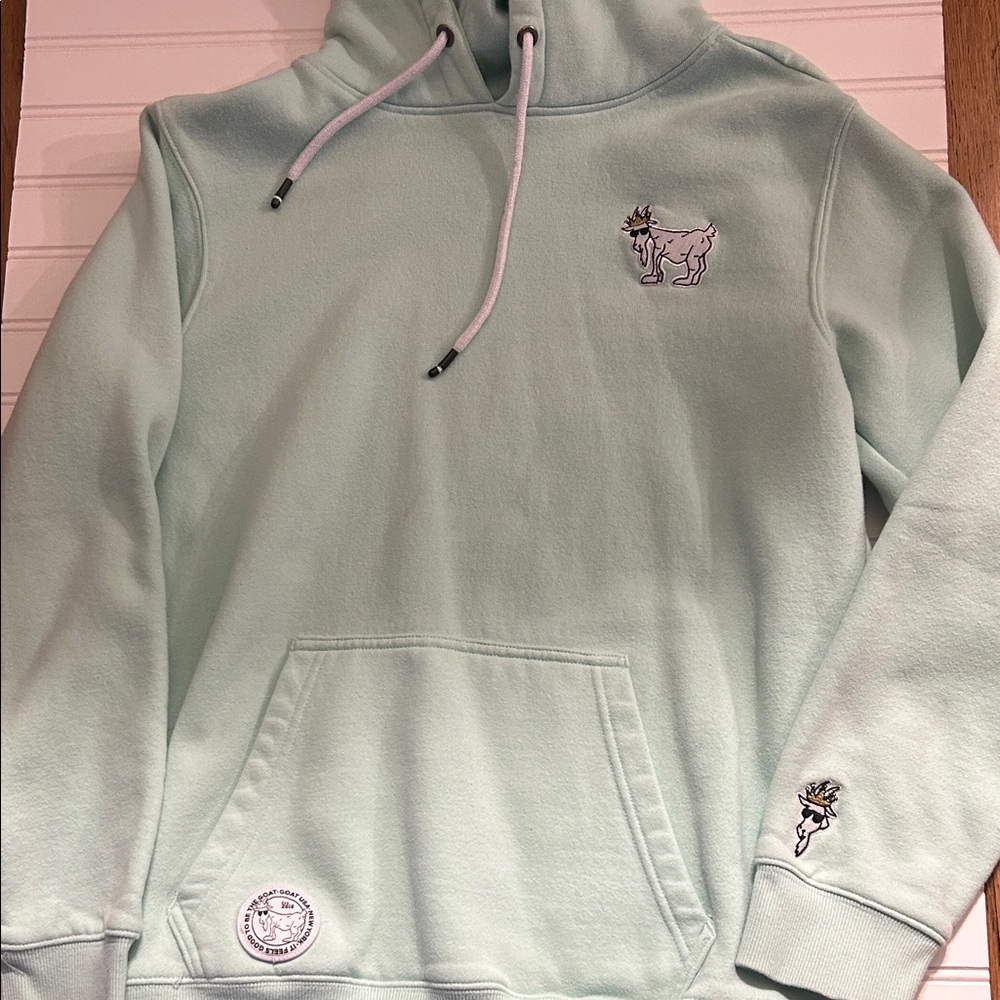 Light Green Hoodie with Embroidered Goat Design